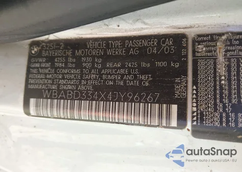 2004 BMW 325Ci from USA, damaged, VIN WBABD334X4JY96267